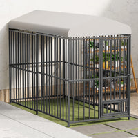Garvee Grand Chenil d'extérieur Robuste 2,4 × 1,2 × 1,8 m avec Verrou, Gamelle Rotative en Acier Inoxydable, Toit Étanche, pour Toutes les Races de Chiens, en Métal, Résistant aux Intempéries