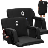 Garvee Extra Wide Stadium Seats for Bleachers with Back Support - 20.5 Inch Padded Reclining Bleacher Chair with Armrests, 6 Adjustable Positions, Anti-Slip Base, Large Pockets and Cup Holders - Black
