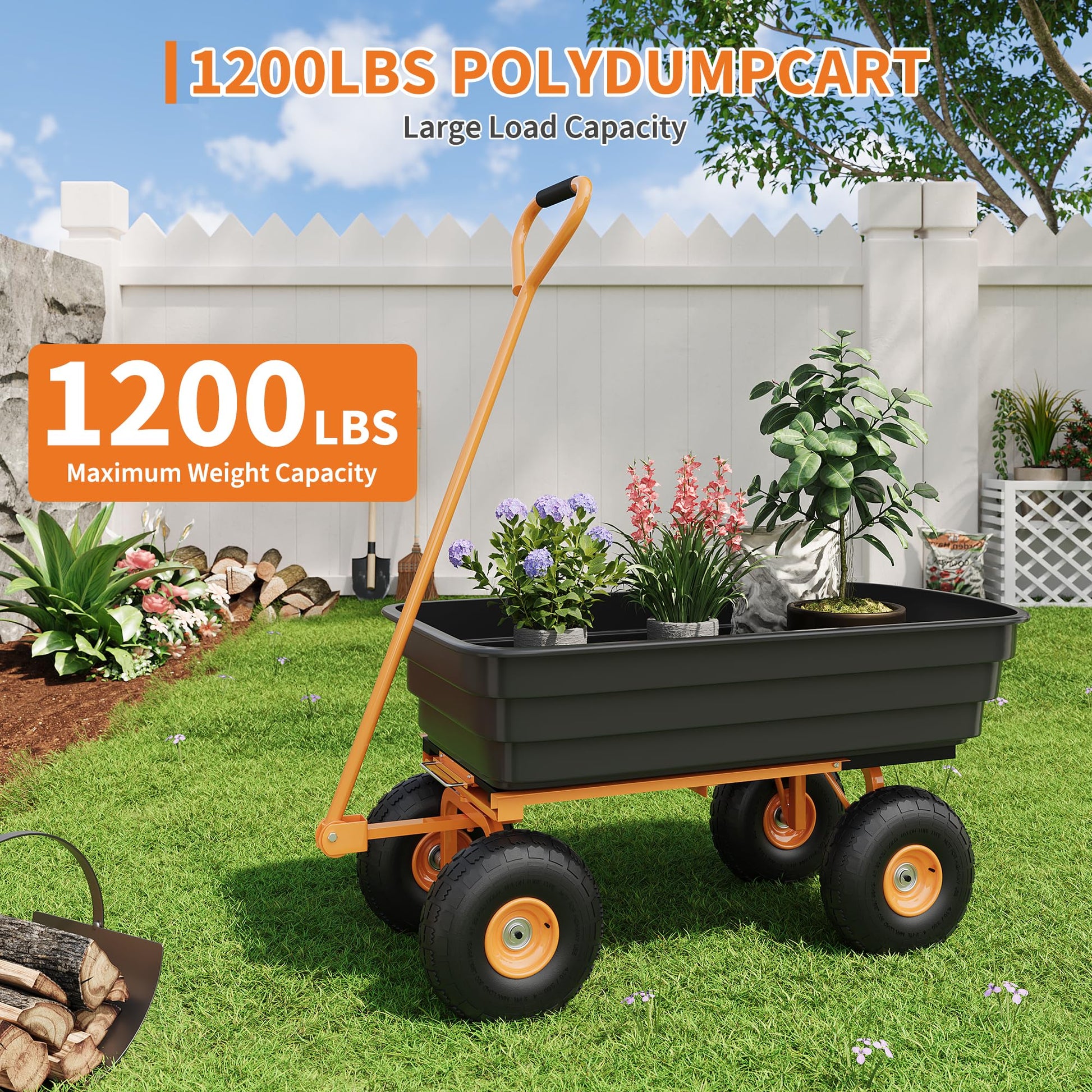 1200 lbs capacity yard wagon loaded for garden hauling