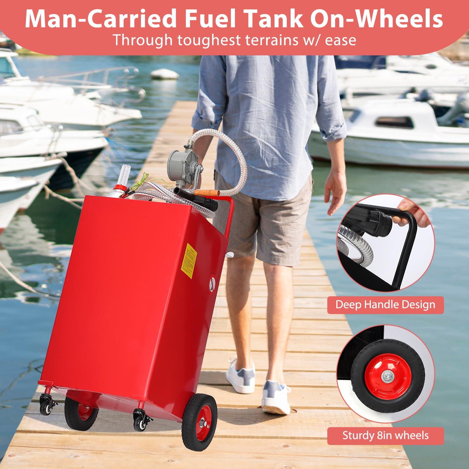 Portable fuel caddy with handle and wheels