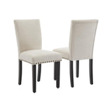Garvee Upholstered Dining Chairs Set of 2, Fabric Parsons Dining Chair with Nailhead Trim, Modern Fabric Accent Chair Kitchen Chairs for Dining Room/Kitchen, Beige - Beige