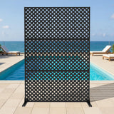 Garvee Galvanized Steel Outdoor Privacy Screen Fence Panel with Stand – Heavy Duty, Windproof, UV Resistant, Decorative Divider for Patio, Balcony, Garden, Deck, 72" H x 47" W – Black - Black-5