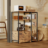 Garvee Bakers Rack with Storage Cabinets, Metal Frame & Solid Wood Shelves, Scratch-Resistant Countertop, Industrial 5-Tier Freestanding Microwave Stand for Dining Room, Kitchen, Brown
