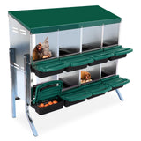 Garvee 8-Compartment Galvanized Steel Chicken Nest Box - 0.8mm Green w/Tilt Design, Vent Holes, Removable Trays & Stand for Coops - Green