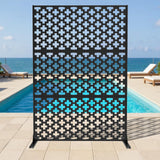 Garvee Heavy-Duty Galvanized Steel Privacy Screen for Balcony, Patio, or Garden – Windproof, UV Resistant, Decorative Outdoor Fence Panel with Stand, 72" H x 47" W – Black - Black-7
