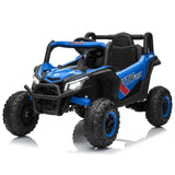 Garvee 12V Kids Ride On Car UTV Truck 4WD/2WD Switchable 4 Spring Suspension EVA Tires Safety Belt Double Doors Remote Control Ages 3-8 - Blue