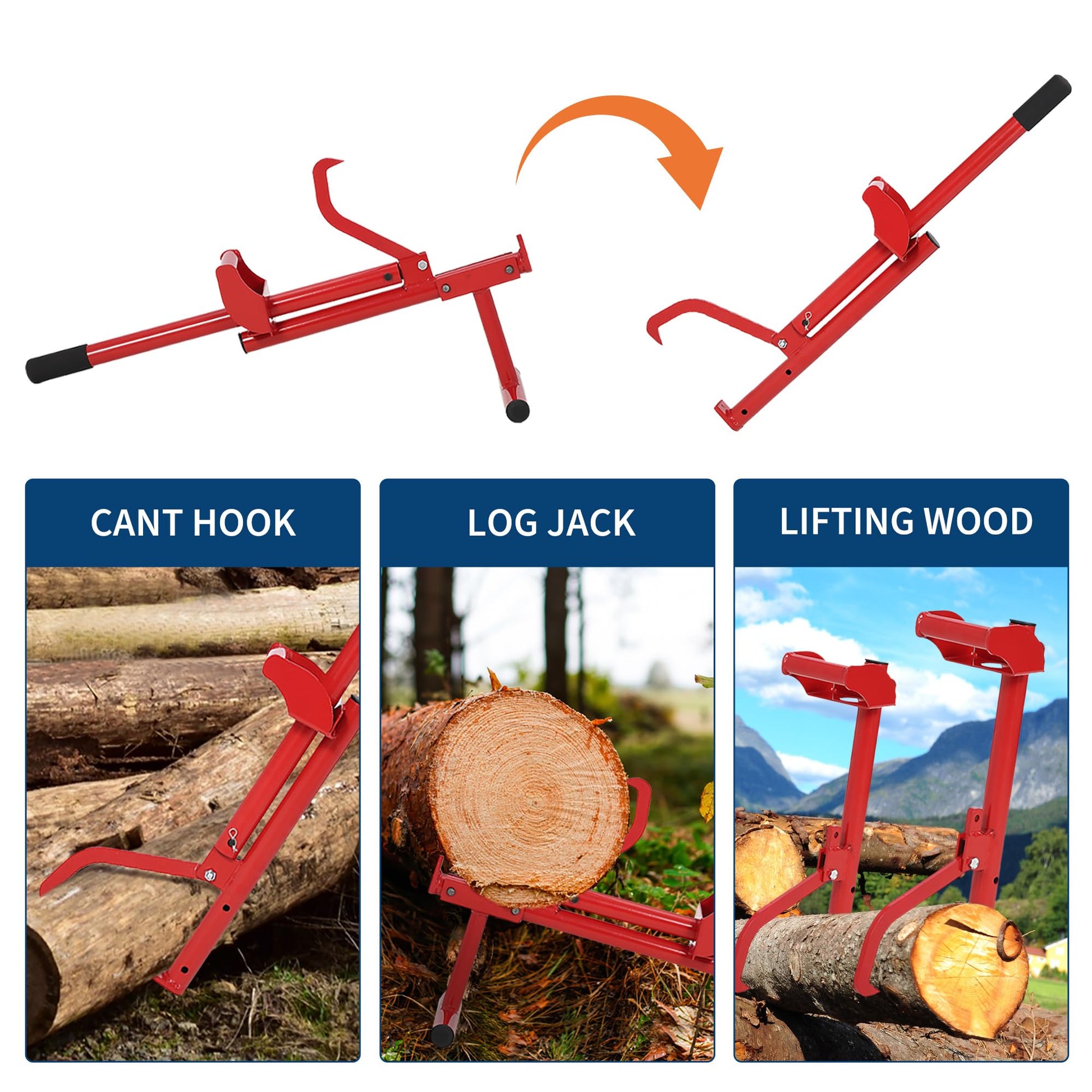 3 tools in 1 logging tool modes: cant hook, log jack, lifting wood