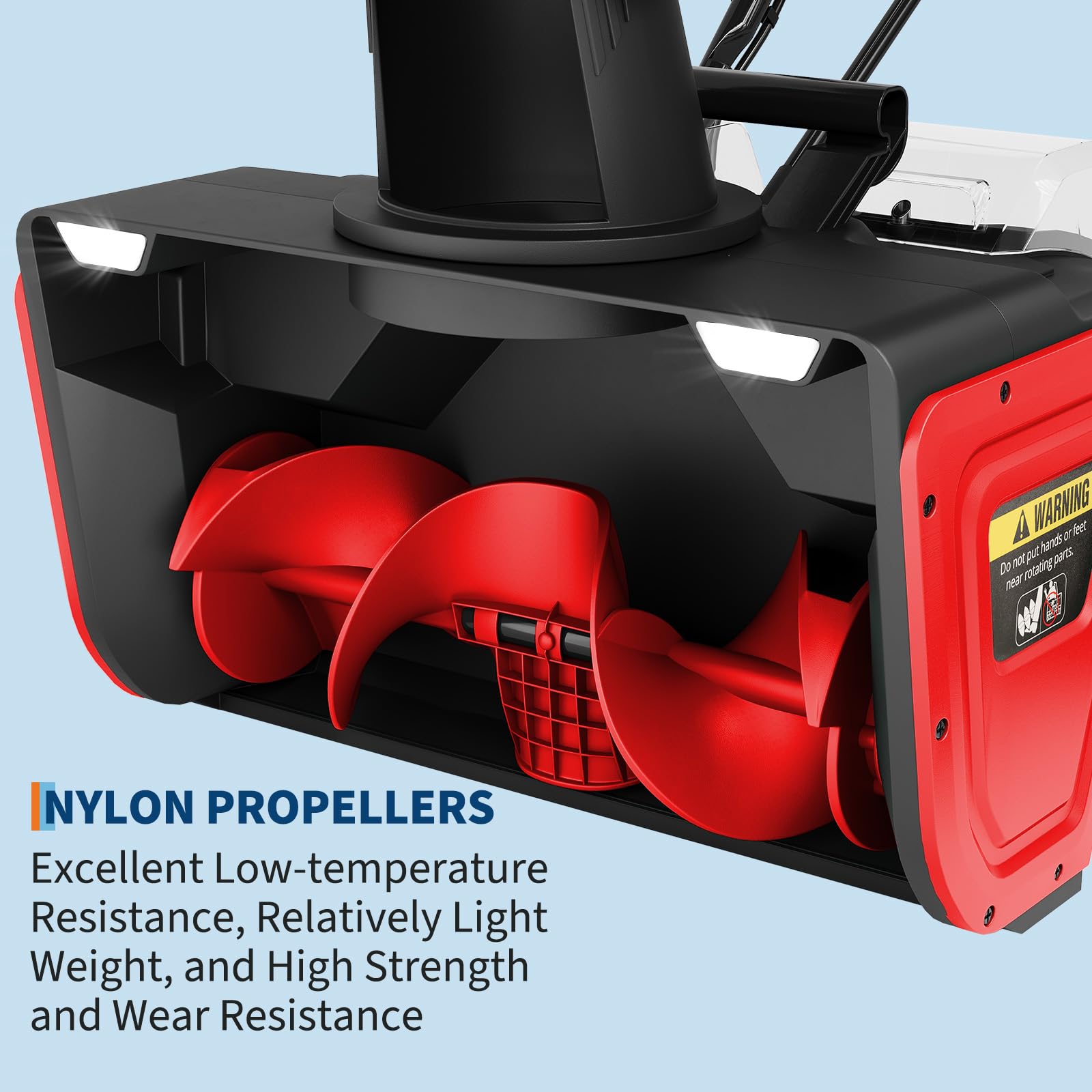 Dual LED headlights and nylon propellers for cold weather