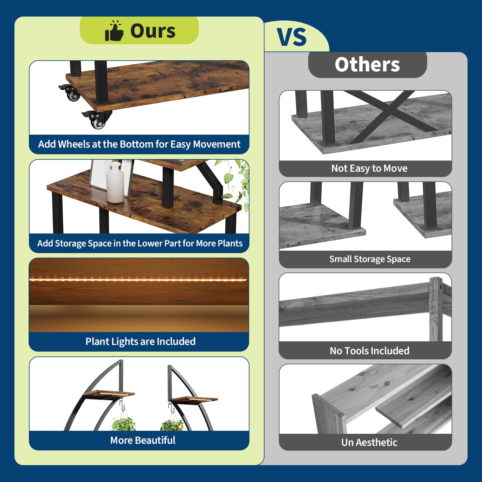 Plant stand with wheels and lower storage shelves