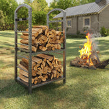 Garvee Heavy Duty 30 Inch Firewood Rack - 2-Tier Metal Log Holder with Kindling Hooks - Spacious Wood Storage Organizer for Fireplace, Patio, or Wood Stove - Silver - Silver