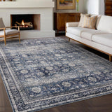 Garvee Oriental Blue 5x7 Vintage Area Rugs with Non-Slip Backing, Machine Washable, Pearl Velvet Soft Surface, Stain-Resistant Polyester, Foldable, for Living Room - Blue