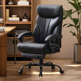 Garvee Comfortable Office Desk Chair 500 LBS, Big and Tall Office Chairs with Footrest, 90-155°Recline Executive Leather Gaming Chair for Heavy People, Long Hours, Black - Black