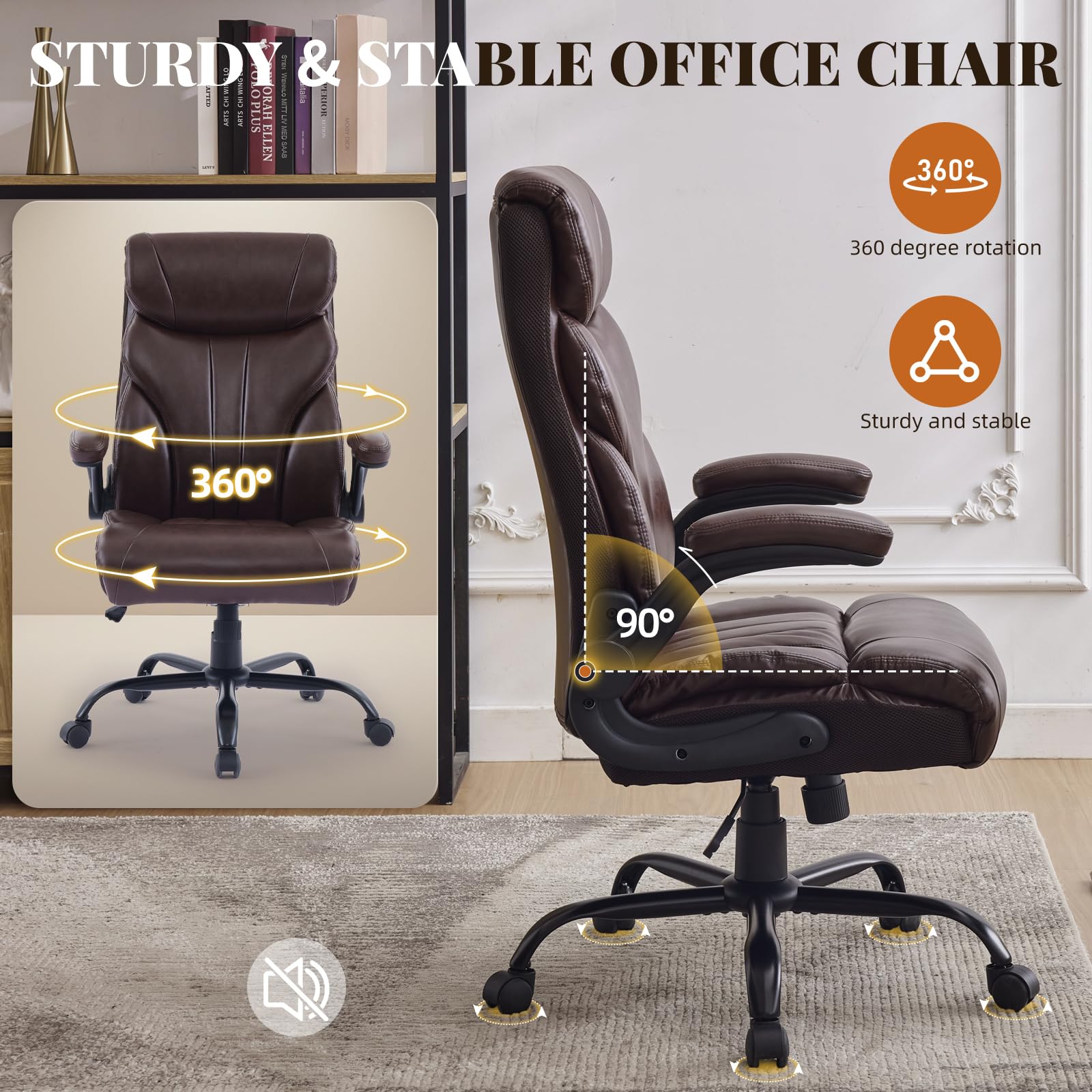Accoudoirs relevables et chaise de bureau pivotante à 360 degrés