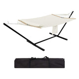 Garvee 12FT 2 Person Hammock with Stand - Heavy Duty 450LB Capacity, Weather-Resistant Polyester, Hardwood Spreader Bar, Portable Steel Frame, Beige, Backyard & Beach - Beige