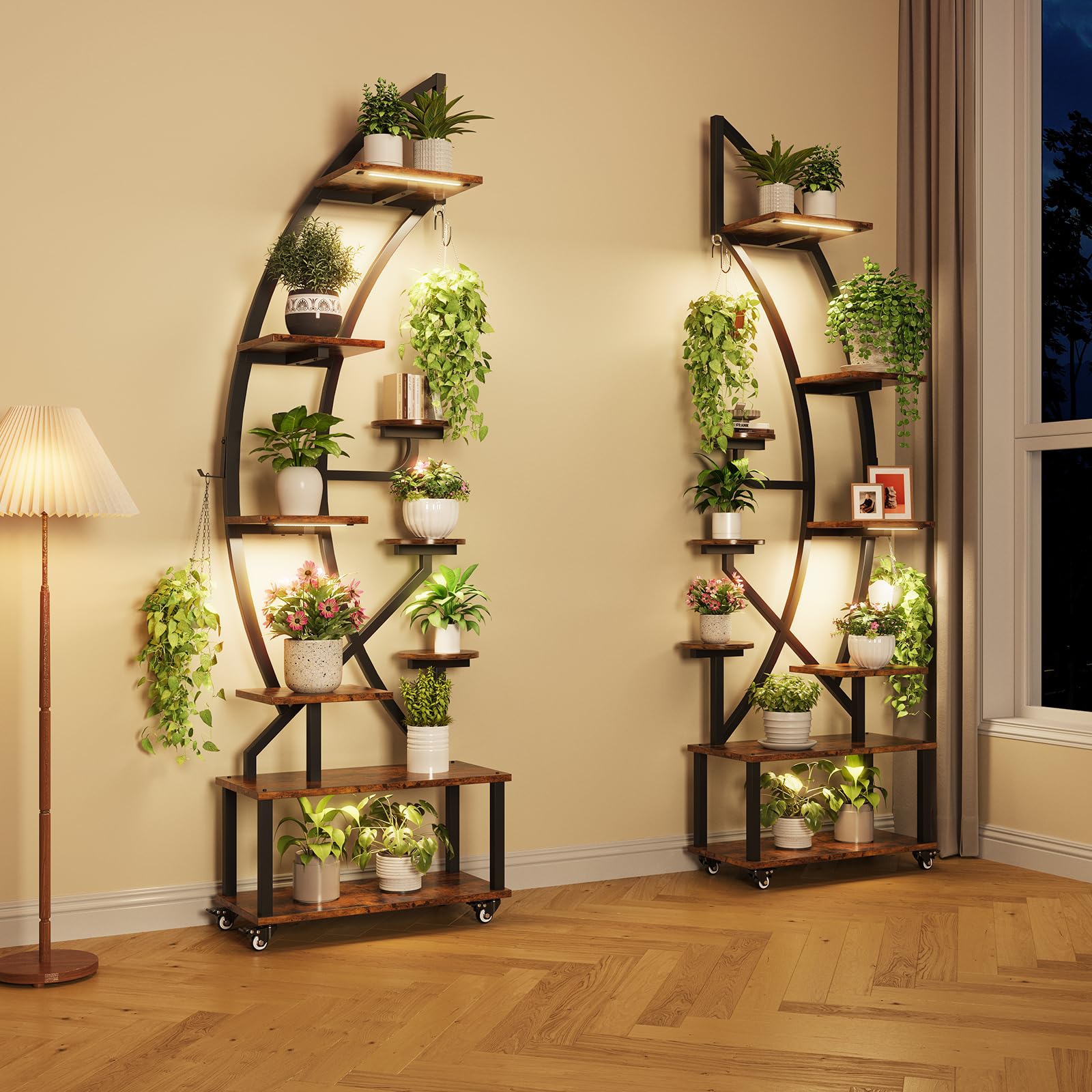Half-moon plant stand showing multi-tier capacity and compact footprint