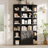 Garvee 75in Tall Bookcase with Storage Cabinet, 6-Tier Wide Floor Bookshelf with Doors, Modern Wooden Standing Display Shelf Organizer for Home Office Living Room Bedroom, Black - Black