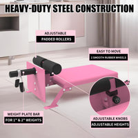 Garvee Banc de Musculation Réglable Ischio-jambiers et Fessiers avec Roues pour Gymnastique à Domicile 116,6x45,7x34,8 cm Rose