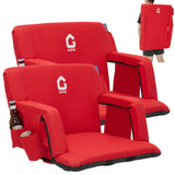 Garvee Extra Wide Stadium Seats for Bleachers with Back Support - 20.5 Inch Padded Reclining Bleacher Chair with Armrests, 6 Adjustable Positions, Anti-Slip Base, Large Pockets and Cup Holders - Red