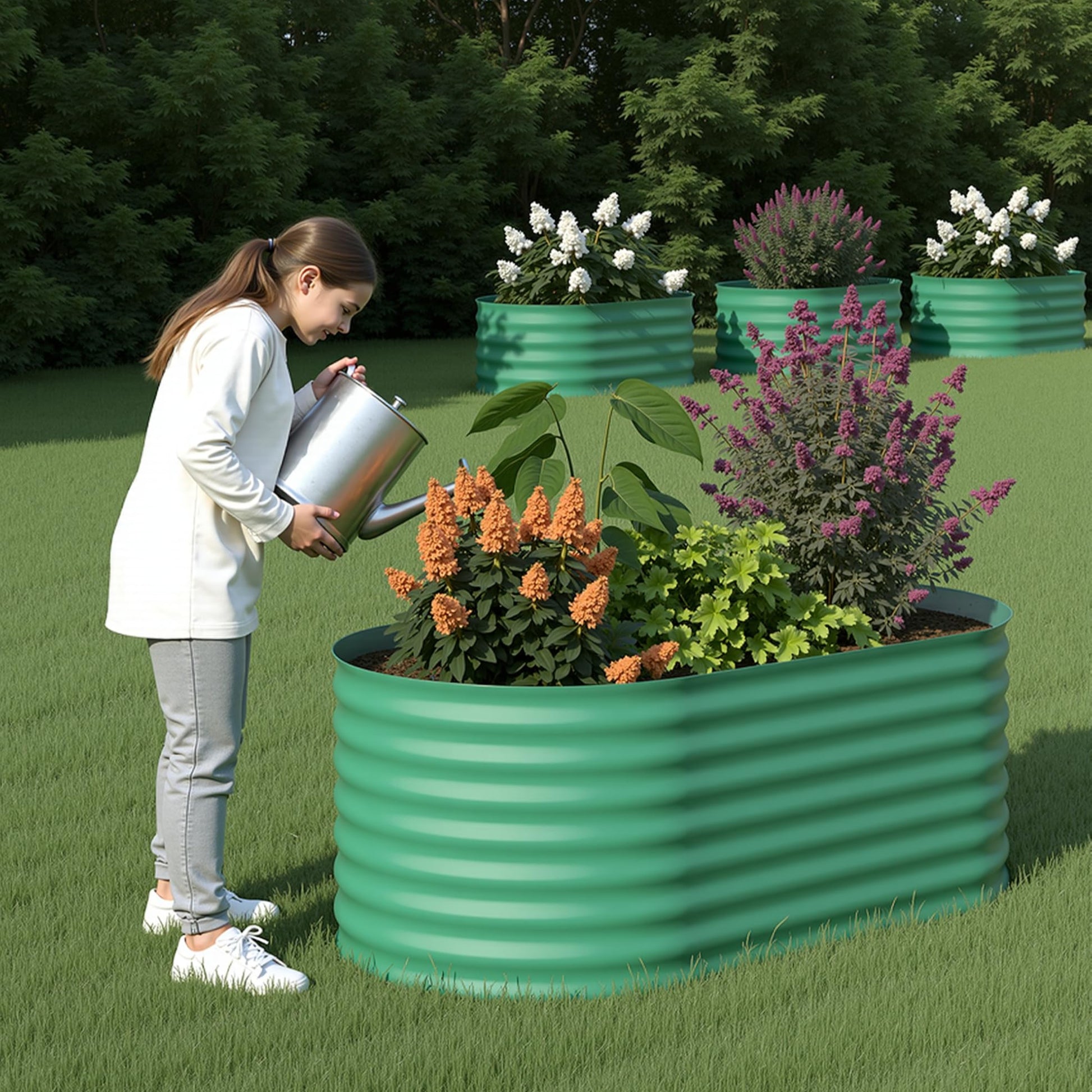 Garvee 4' X 2' X 2' Oval Galvanized Raised Garden Bed, Outdoor Metal Planter Box for Flowers, Vegetables & Herbs, Green