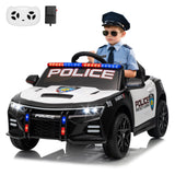Garvee 12V Police Car Ride-On Toy for Kids with Remote Control, Emergency Tones, Megaphone, Flashing Lights, Spring Suspension, Music, Safe Buckle Locks, Quick Assembly