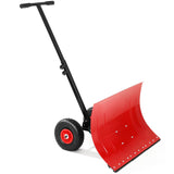 Garvee Snow Shovel with Wheels Heavy Duty Steel Blade Adjustable Angle & Height Handle 29.1"x19.3" Rubber Wheels Driveway Pavement - Red