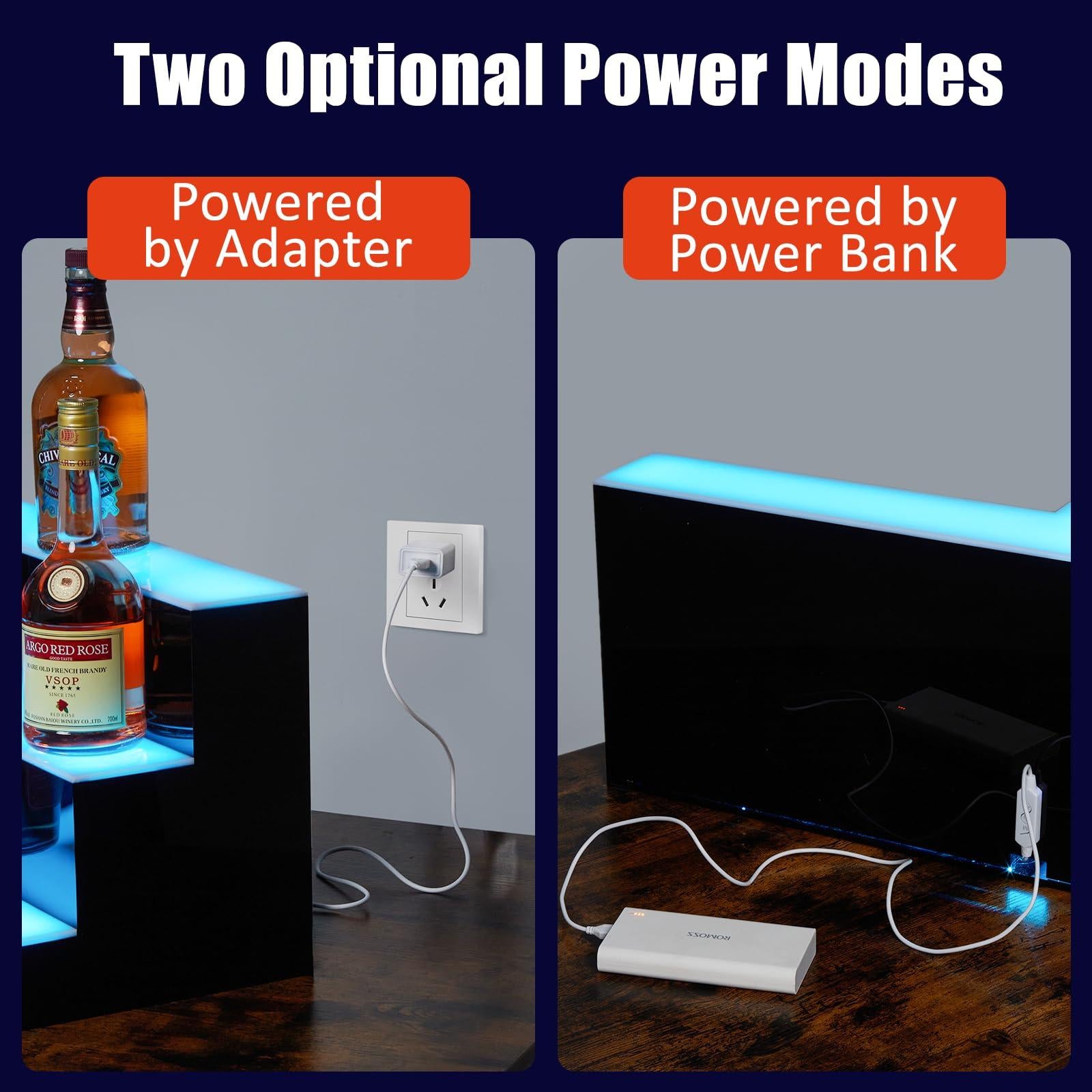 Two optional power modes: adapter or power bank via USB
