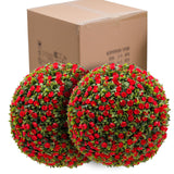 Garvee Lifelike Artificial Boxwood Topiary Balls Set of 2 – Hanging Red Rose Decorative Spheres for Indoor Outdoor Home, Garden, Balcony, Wedding – UV Resistant Faux Greenery – Red – Diameter 45CM - Red
