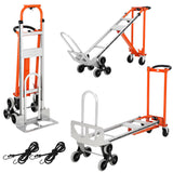 Garvee 3 in 1 Convertible Hand Truck Dolly with Stair Climber Wheels, 770lbs Load Capacity, Aluminum Folding Cart, Elastic Straps, Multi-Scene Use - Orange+Silver（ Stair Climber Wheels）