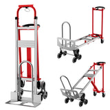 Garvee 3 in 1 Stair Climbing Dolly Heavy Duty 770lbs Capacity Convertible Cart Elastic Straps Collapsible for Home Office Warehouse - Red+Silver