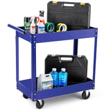 Garvee 2 Tier Rolling Tool Cart, 220 LBS Capacity Heavy Duty Utility Cart with Wheels, Steel Service Cart with Handle, Ideal for Garage, Workshop, Warehouse, Repair Shop, Blue - Blue