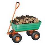 Garvee Garden Dump Cart 600 lb Capacity with Quick-Release Dump, 180° Adjustable Handle, Steel & Polypropylene, All-Terrain Tires, Green/Orange, Yard Utility Wagon - Orange & Green