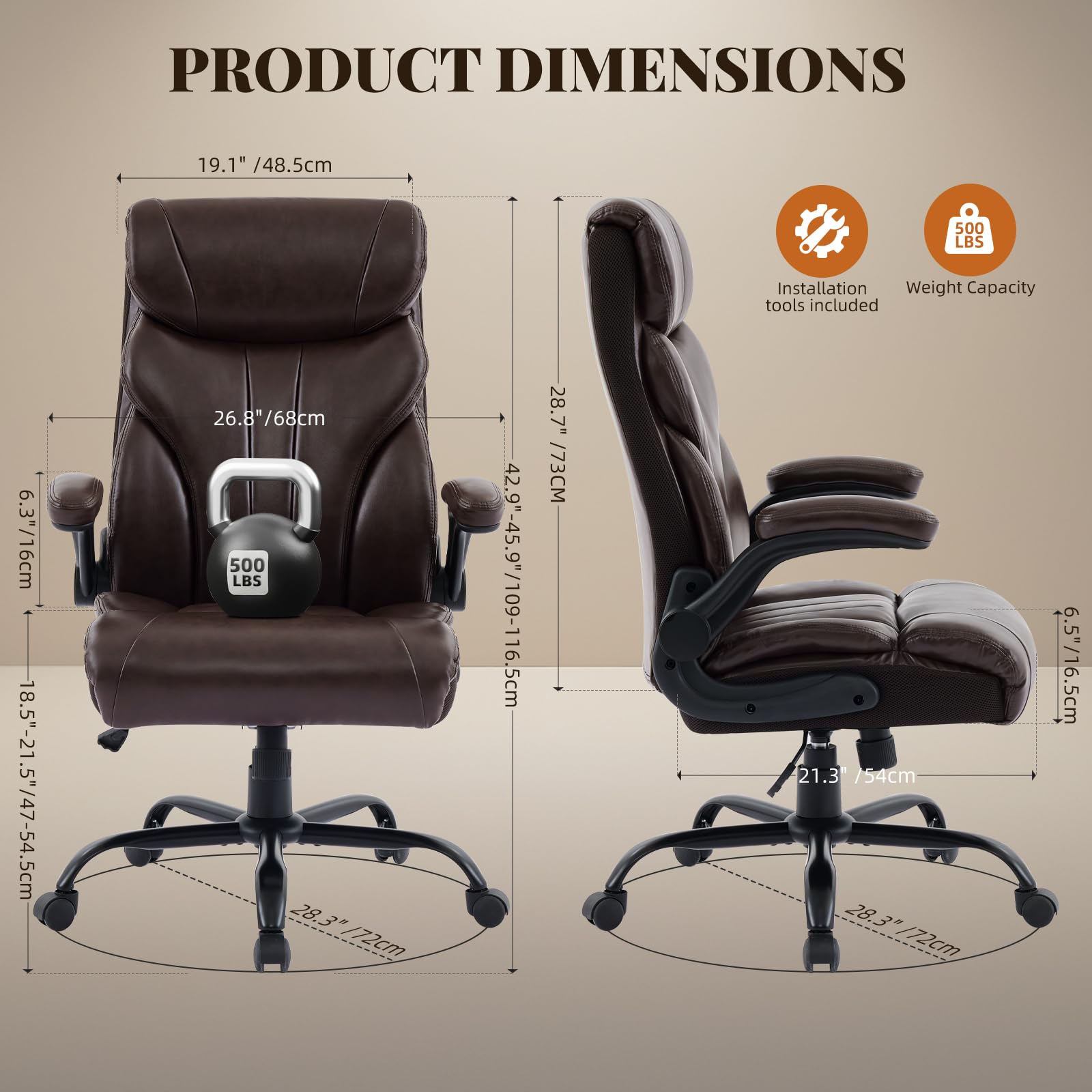 Dimensions de la chaise de bureau et capacité de poids de 227 kg