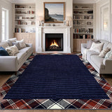 Garvee Modern Checkered Bordered Rug 10x13 Washable Stain Resistant Low Pile Soft Non Shedding Non Slip Foldable Indoor Living Room - Dark Blue