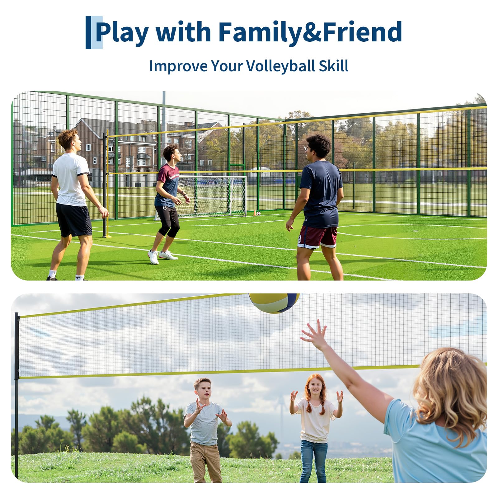 Portable volleyball net for family and friends in backyard play