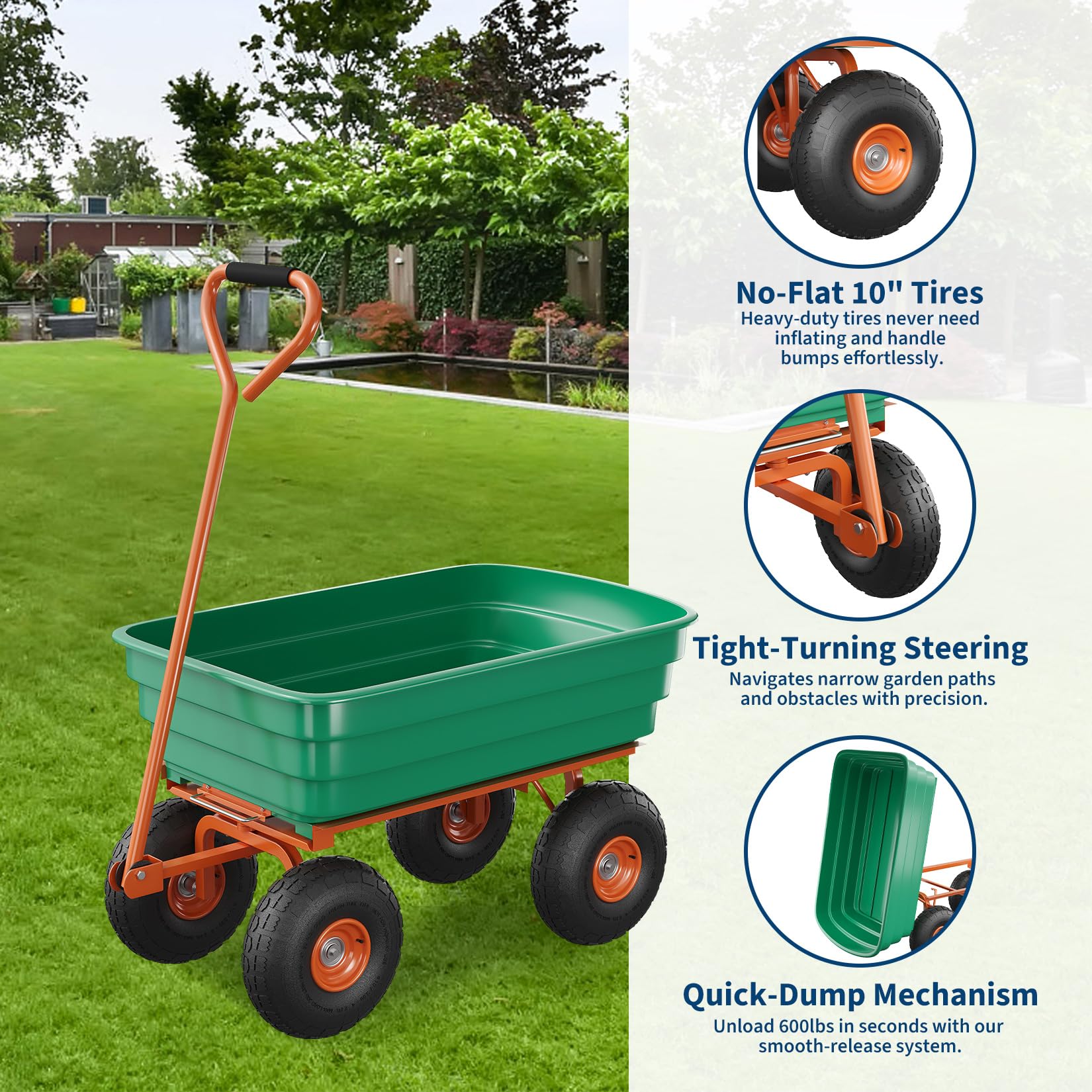 Garvee garden cart with all-terrain tires and steering