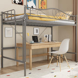 Garvee Loft Bed Twin Size with Removable Ladder & Full Safety Guardrail, Twin Loft Bed Heavy-Duty Metal Frame 400 Lbs Weight Capacity, Space Saving, No Box Spring Needed & Noise Free, Grey - Silver Gray