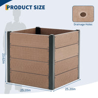 Garvee 25" x 25" x 23" Wood Look Raised Garden Bed with Bottom, Outdoor Planter Box for Vegetables & Herbs, Durable Composite Deep Root Bed, Backyard Patio, Brown