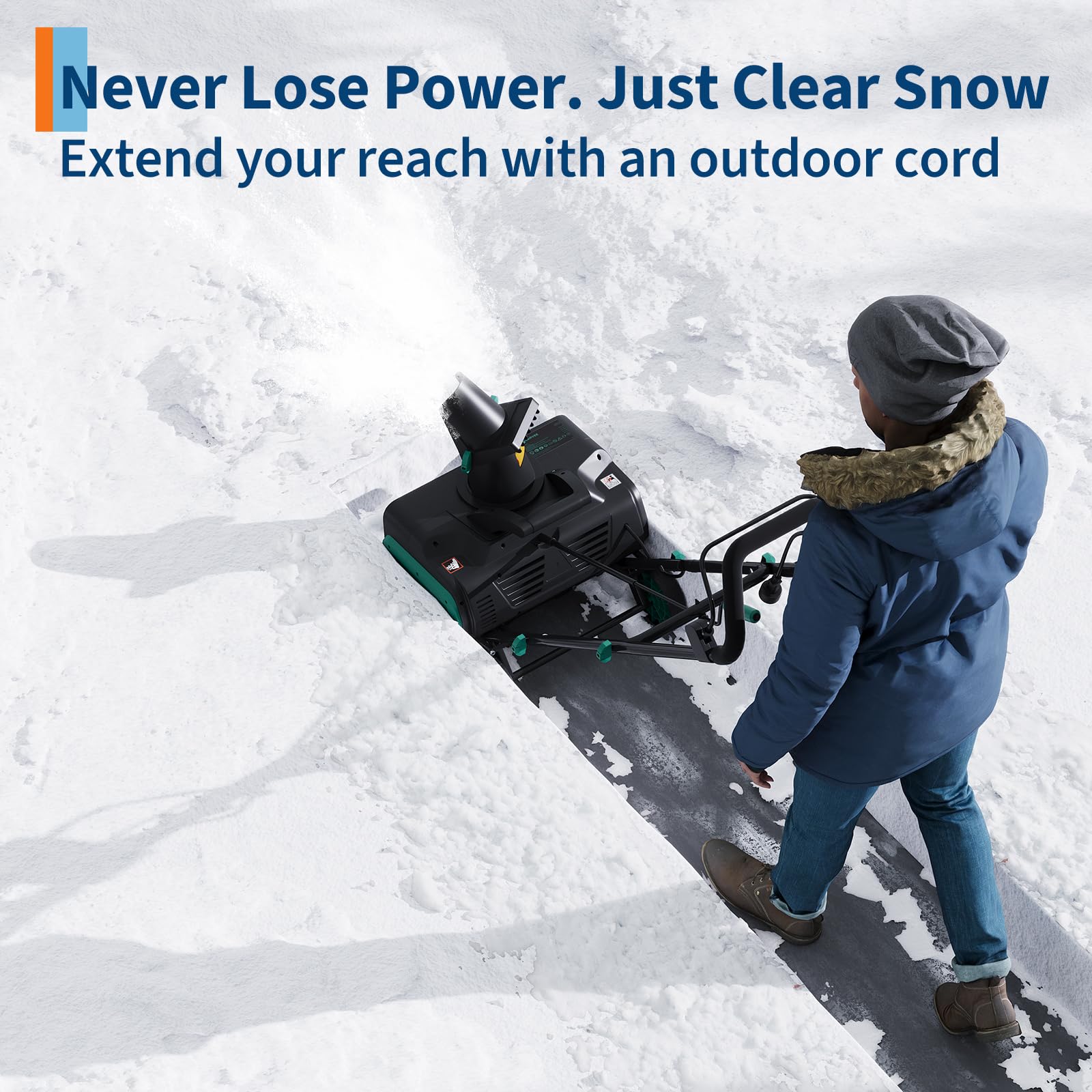 Garvee 20" Corded Electric Snow Blower – 15 Amp Powerful Snow Thrower for Driveways, Sidewalks & Patios, Fast Snow Clearing Machine