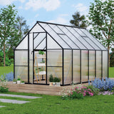 Garvee Greenhouse 8x14 Aluminum Frame Polycarbonate Panels Quick Setup Roof Vent Durable Weather-Resistant Outdoor Gardening - Black