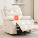 Garvee Swivel Recliner Chair for Elderly, Nursery, Oversized Chair with Heat & Massage, Corduroy Adjustable Recliner with Cup Holders & Side Pocket for Living Room, Beige - Corduroy | Beige