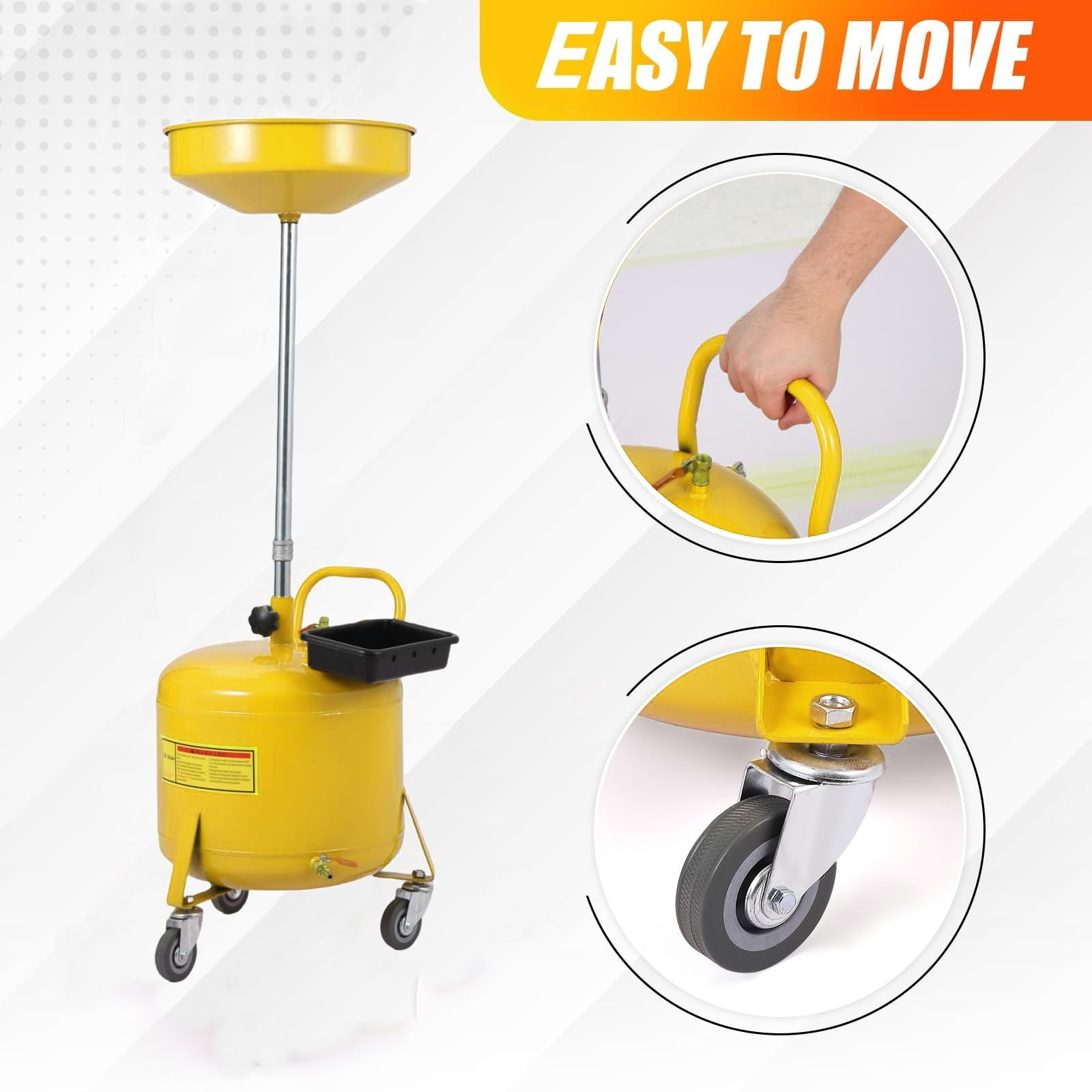 Oil drain tank with swivel casters and handle for easy mobility