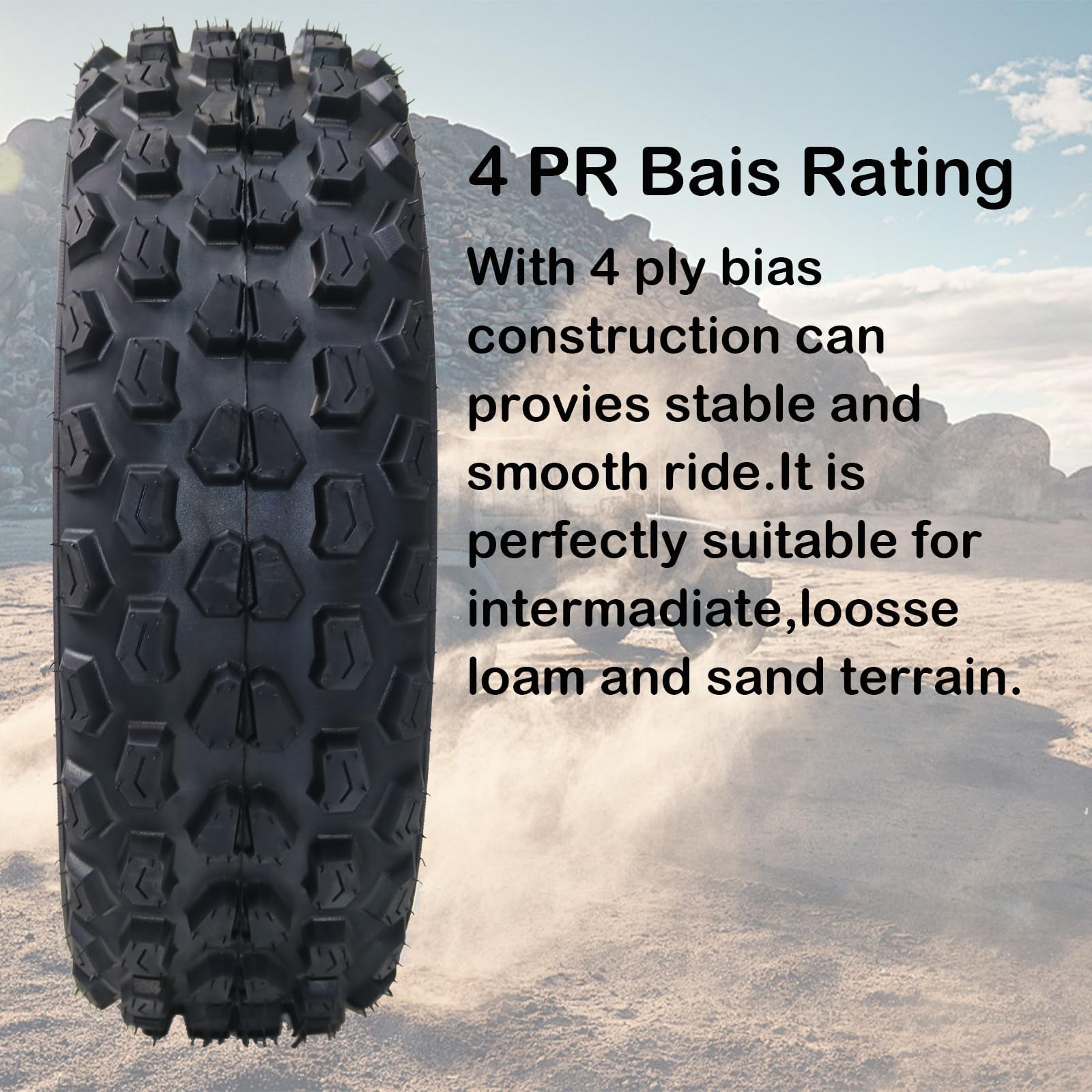 21x7-10 ATV tire tread with 4 PR bias rating graphic