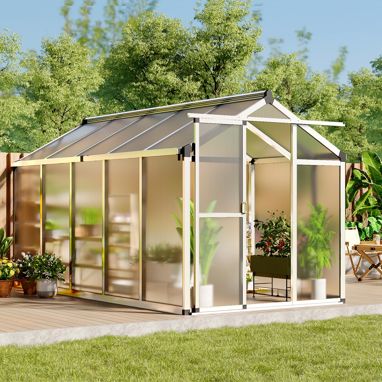 6x10 polycarbonate greenhouse with aluminum frame and lockable door for backyard gardens