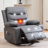 Garvee Oversized Manual Reclining Rocking Chair, Swivel Rocker Recliner Chair with Massage & Heat, Storage Pockets & Cup Holders, Leather Recliner Chair for Living Room & Nursery, Grey - Pu | Grey