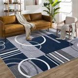Garvee Modern Navy Blue 10x13 Area Rug Geometric Pattern Non-Slip Low Pile Synthetic Fiber Washable Modern Farmhouse Blue Living Room Dining Office - Navy Blue