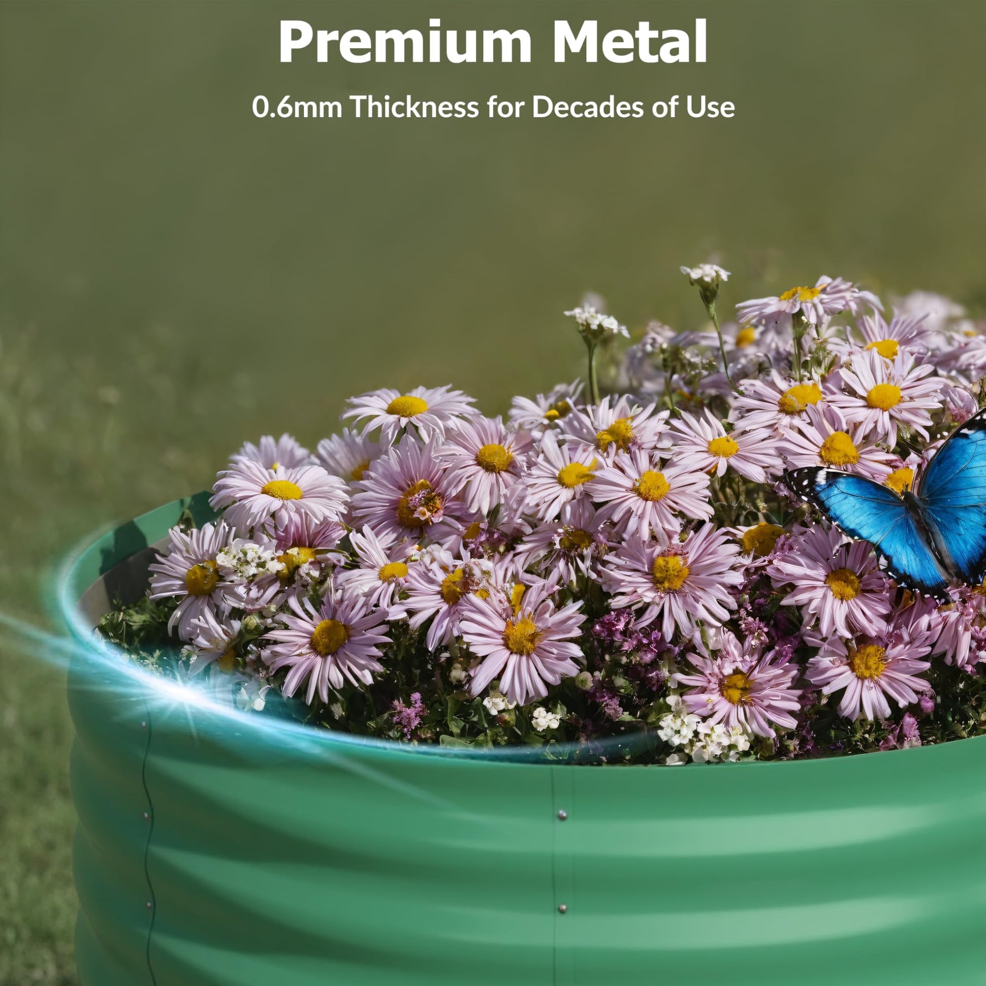 Garvee 4' X 2' X 2' Oval Galvanized Raised Garden Bed, Outdoor Metal Planter Box for Flowers, Vegetables & Herbs, Green