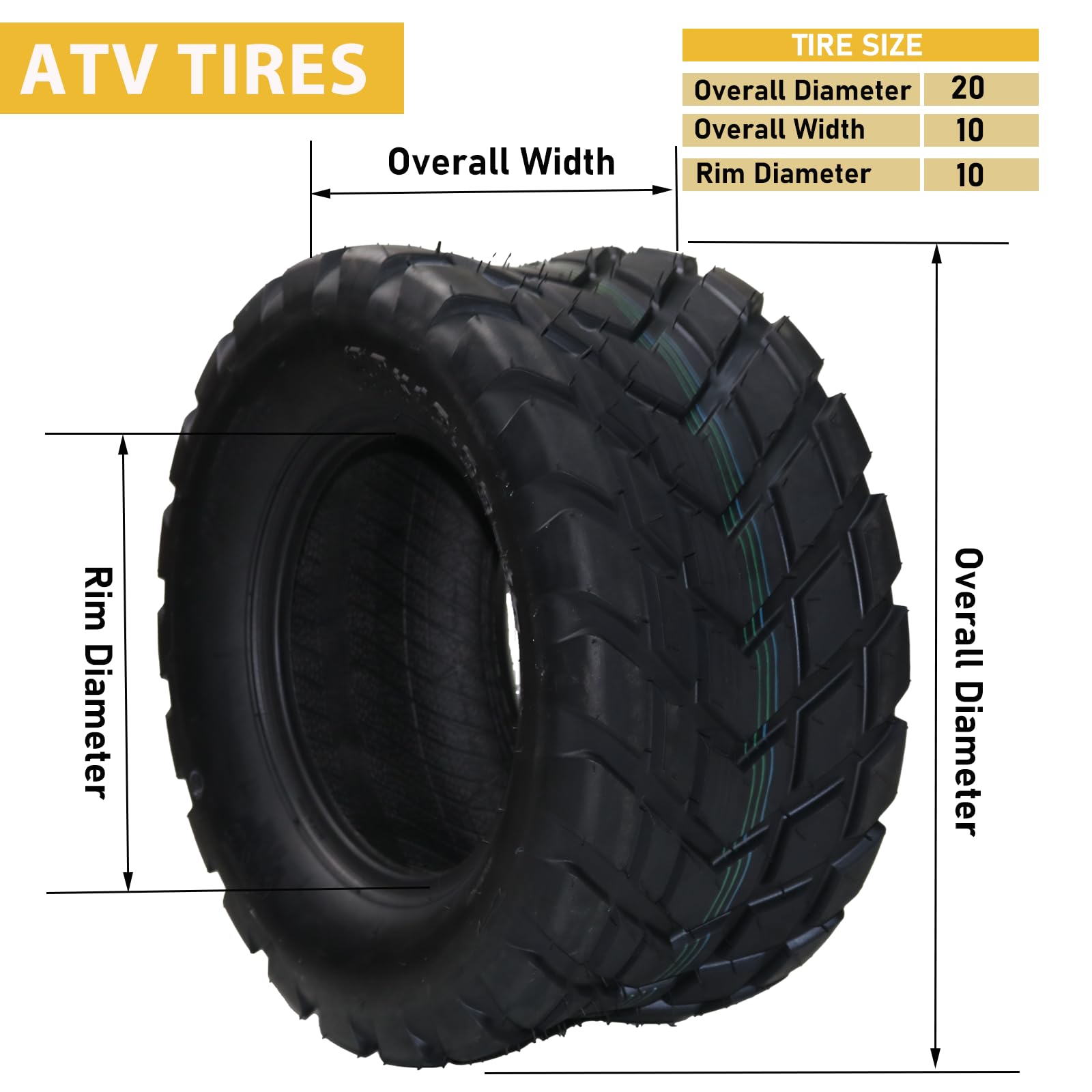 20x10-10 ATV tire dimension diagram