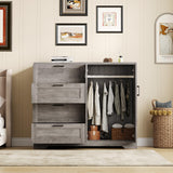 Garvee 43.3'' H Armoire Wardrobe Closet with 4 Drawers and 2 Doors, Hanging Rod, Wooden Dresser with Storage Closet - Grey