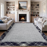 Garvee Modern Checkered Bordered Rug 10x13 - Washable, Stain Resistant - Soft Low Pile, Non-Slip - Foldable, Non Shedding - Indoor Living Room, Bedroom - Grey