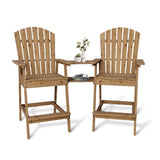 Garvee Outdoor Adirondack Barstools Set of 2 with Connecting Tray, Ergonomic High Back, Solid Wood, Built-In Footrest, Removable Tray, Patio Deck Balcony - Natural Wood